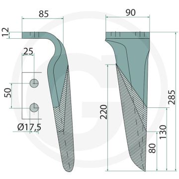 Rotorkopegtand (links, gecoat 285 x 90 x 12 mm)