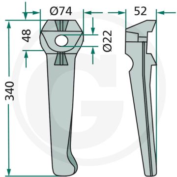 Rotorkopegtand (rechts, gecoat 340 mm)
