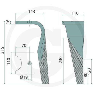 Rotorkopegtand (links, gecoat 315 x 120 x 16 mm)