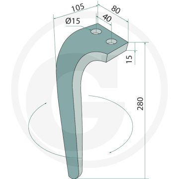 ROTORREGTAND - Lengte: 280mm, Breedte: 80mm, Dikte: 15mm
