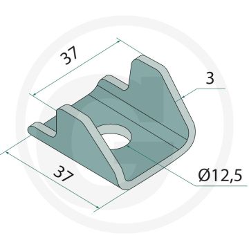 Klemstuk - 37x37x3 mm - Gat-Ø 12,5 mm