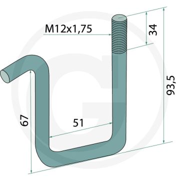 Houder M12x1,75 93,5mm 50x50mm - Voor Amazone Saatstriegel