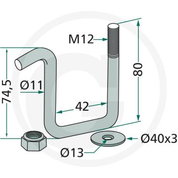 Houder (met zelfborgende moer en ring (recht) M12 voor frame 40 x 40 mm)