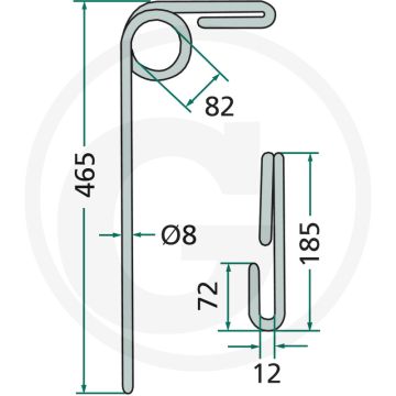 Eggetand 8mm - Totale lengte 465mm - Grondbewerking en zaaitechniek