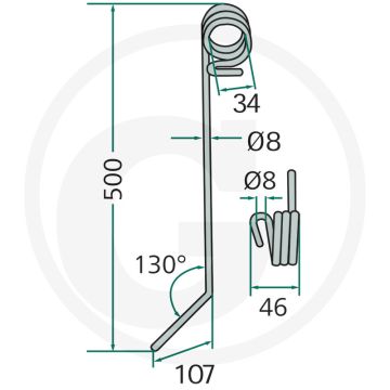 Eggetand 8mm - Totale lengte 500mm (Menke-Nr. 46887)