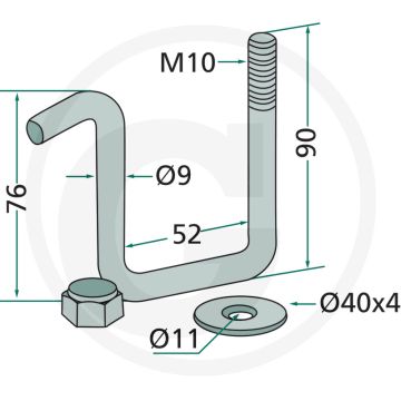 Houder (met zelfborgende moer M10 en schijf voor frame 50 x 50 mm)