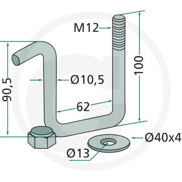 Houder (met zelfborgende moer en ring M12 voor frame 60 x 60 mm)