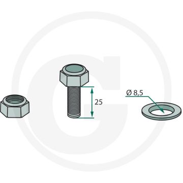 Bout (M8 x 1,25 x 25 mm, met zelfborgende moer en ring)