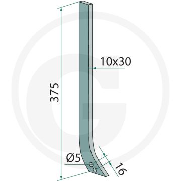 Steel voor schoffel - Chopstar / Rollstar, 375mm lengte