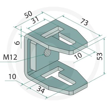 Klem 73 mm - Afmetingen: 50 x 73 x 53 mm