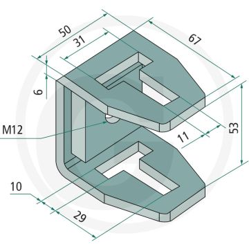 Klem 64 mm - Afmetingen 50 x 67 x 53 mm - M12 draad | Grondbewerking en zaaitechniek