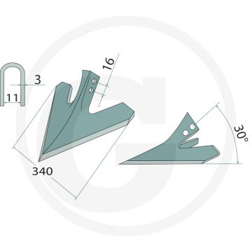 Schoffel - Werkbreedte 340mm, Dikte 3mm, Gatafstand 16mm