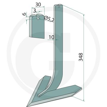 Steel met schoffel 80mm werkbreedte, 4mm dikte - 348mm lengte