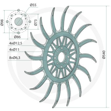 Hakselster 540mm, Gatafstand 73/86/98m - Rolleneg en toebehoren