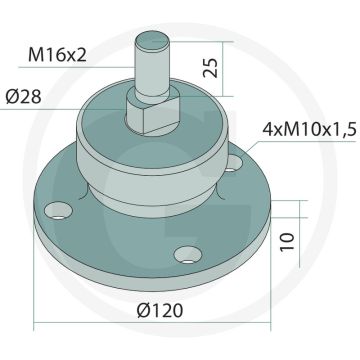 Lager met draad - Ø 120mm, M16x2, Onderhoudsvrij - Gatafstand 86m