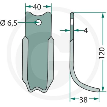 Gebogen mes - Werkbreedte 38mm