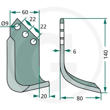 Gebogen mes (rechts)