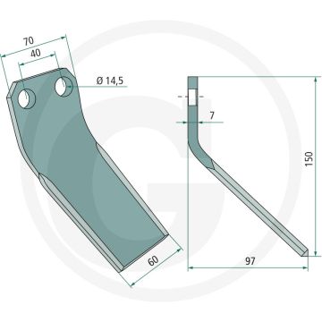 Gebogen mes - Werkbreedte 97mm