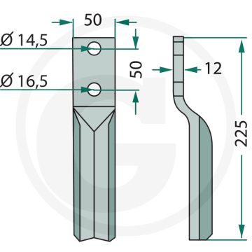 Rotorkopegtand 225mm - Gatafstand 50mm