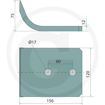 Fräsmesser 12x120x156mm, Gatafstand 60mm, Passend voor GSF 600, SBF 900