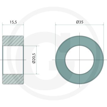 Buchse - Ø intérieur : 20,5mm, Ø extérieur : 35mm, Hauteur : 15,5mm