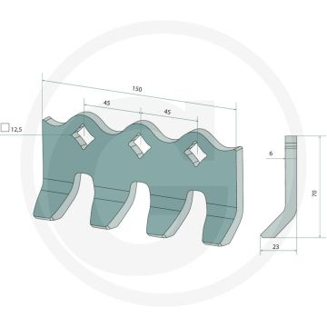Klinge 150mm Werkbreedte, Borings-Ø 12,5mm - Humus