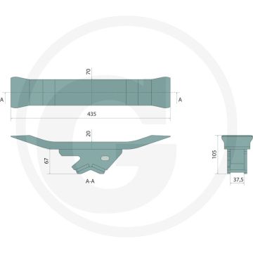 Scharspitze 20mm dik, 70mm werkbreedte, 435mm lengte - GRANIT diepwoeler Bednar-Strom