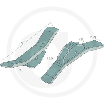 Scharspitze - 490x20 mm, 80 mm werkbreedte