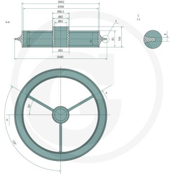 Packerring - Buiten-Ø: 480mm, E: 62mm, B: 82mm