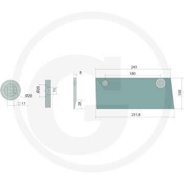 Messerschar rechts - 8mm dikte, 252mm werkbreedte