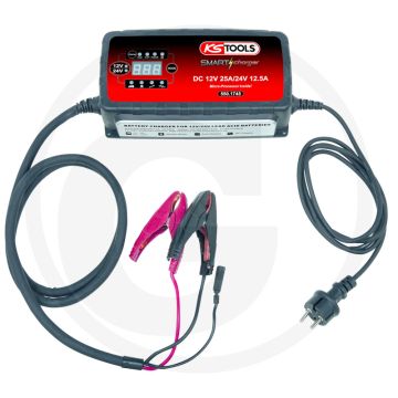KS Tools Batterieladegerät - 12/24V, Mikroprozessor, 9-stufiger Ladezyklus