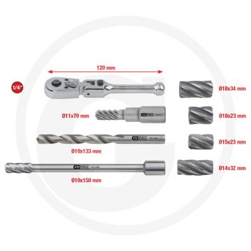 KS Tools 1/4" MASTER ABS-Sensoren-Reibahlen-Satz, 8-tlg. voor Audi, Opel, Seat, Škoda, Volkswagen - Incl. Speciaalboor - Kunststofkoffer