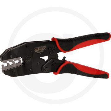 KS Tools Crimpzange für isolierte Kabelschuhe und Endverbin - Robust & zuverlässig - Ratschenfunktion - Pressdruck verstellbar - 2-Komponentengriff