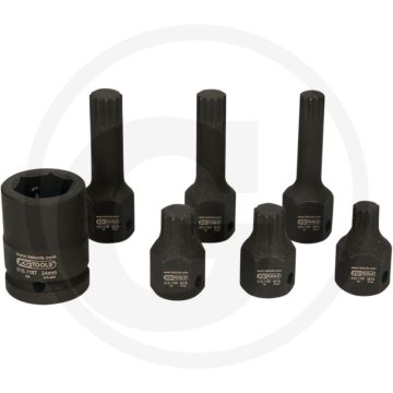 KS Tools 1/2" Bit-dopsleutelset voor veeltand(XZN®)-schroeven, lang, 7-delig, M14-M18. Voor KFZ, lange uitvoering.