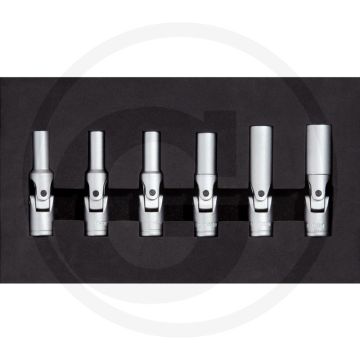 KS Tools 3/8" Gloeibougiedopset + kniegewricht, 6-dlg. Kort, voor SW 8-16mm