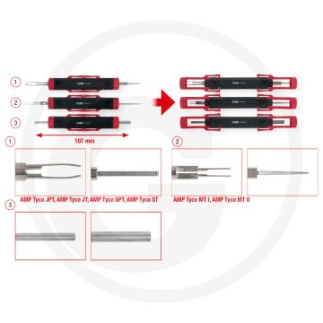 KS Tools Universal Kabel-Entriegelungswerkzeug-Satz, 3-tlg. - voor AMP Tyco, Mate-N-Lok, GHW - 177x74x32 mm