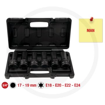 KS Tools 3/4" MAN Zylinderkopf-Stecknuss-Satz, 6-tlg. - Torx-E und 12-kant, lange Ausführung