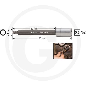Hazet Toerentalsensor-kogelkop-schroevendraaier-dopsleutelbit Ø12mm