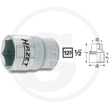 Hazet Dopsleutel (zeskant) - 34 mm, Chroom-vanadium, 1/2", DIN 3124 - 52 mm