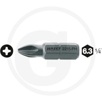 Hazet Bit PH2 25mm Speciaal staal ISO 1173 C6,3 (1/4") - 100 tekens