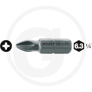 Hazet Bit PH3 25mm Speciaal staal ISO 1173 C6,3 (1/4") - 100 tekens