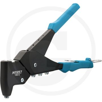 Hazet Handniet-Zange - Flexibler Einsatz, 360° drehbarer Nietkopf, 4 Mundstücke, Alu/Stahl/Edelstahl Nieten, L290mm, 780g