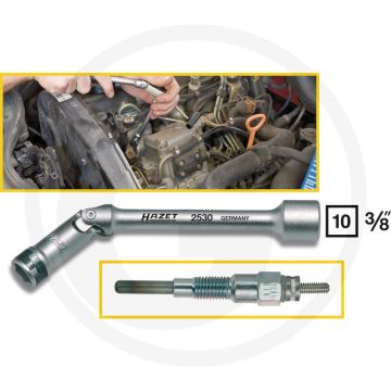 Hazet Gloeibougie-dopsleutel 10mm, Chroom-vanadium, Verchroomd, 140mm