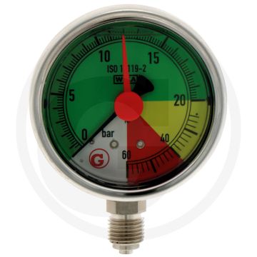 WIKA Manometer 0-60 bar, RVS, Ø63mm, ISO 16119-2.