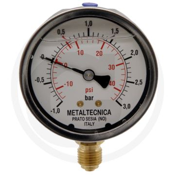 MZ Manometer - Meetbereik: -1 → +3 bar, Ø: 63mm, Huis: RVS, Uitvoering: Met glycerine gevuld