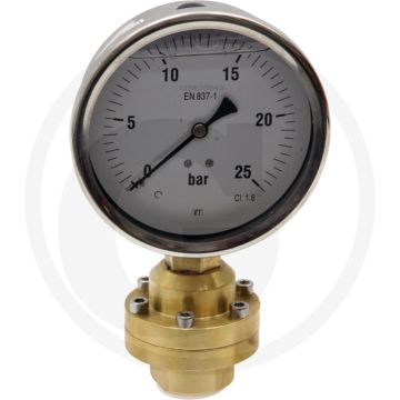 Manometer - Ø100mm, 0 → +25 bar, BSP 3/4" aansluiting