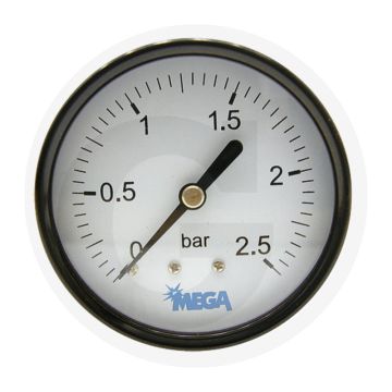 Manometer +2,5 bar Ø63mm Messing Staal Koperlegering Polycarbonaat Alu (zwart) Alu (wit)