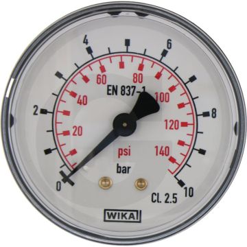 Manometer +6 bar, Ø63mm, Messing, Staal, Droog, Polycarbonaat.
