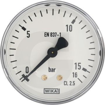 Manometer +16 bar, Ø63mm, Staal, Droog, Koperlegering, Polycarbonaat