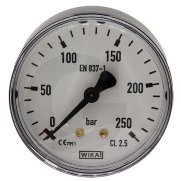 Manometer +250 bar, Ø63mm, Staal, Droog, Fosfor brons, Polycarbonaat
